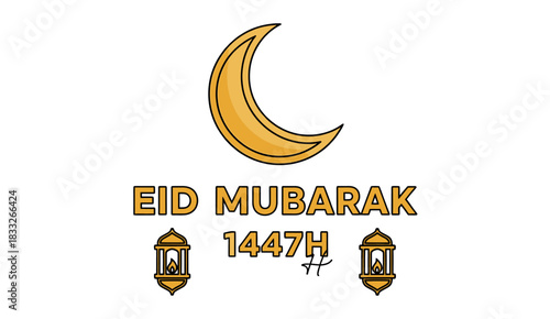Minimalist flat design illustration with the theme of celebrating Eid al-Fitr or Eid Mubarak 1447 H