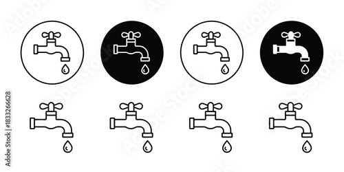 Faucet Tap Water Icon In Simple Outline Vector Style Featuring Clean Line Design For Plumbing Graphics, Utility Symbols, Hygiene Concepts, And Modern Minimal Illustration Use