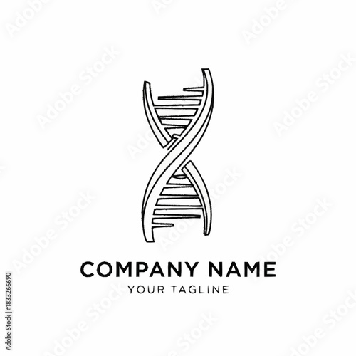 Hand-Drawn DNA Double Helix Structure for Science and Biotechnology Company Logo.