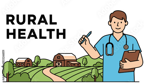 Bright flat design illustration of RURAL HEALTH concept