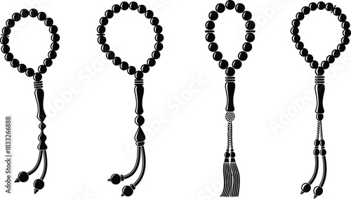 Four islamic prayer beads or tasbih isolated on white background