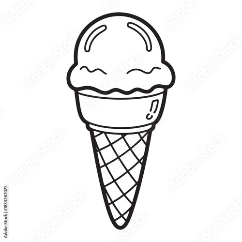 Ice Cream Cone Delight Summer Treat Dessert Icon Sweet Snack Drawing Childhood Memory Cartoon Black and White Food