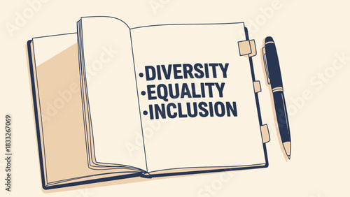 Diversity, Equality, Inclusion (DEI) Concept in Open Book Icon