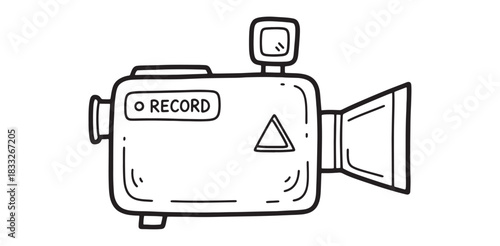Retro Camera Doodle Recording Memories Vintage Movie Making Photography Film Illustration Line Art Black And White