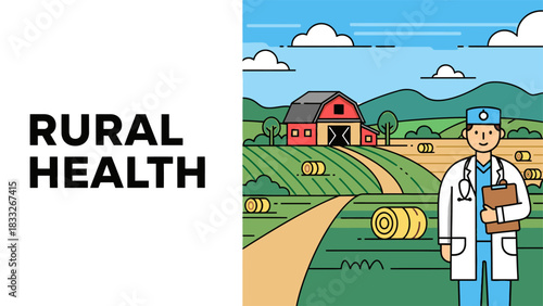Rural Health Doctor in Countryside Farm Landscape