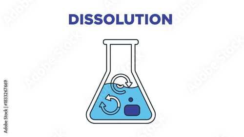 A clear vector illustration of the dissolution process, typically used in chemistry, science, or pharmaceutical research.