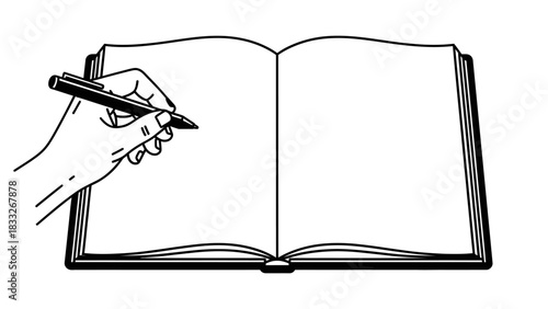 Hand Writing in Open Book or Journal Icon: Note Taking, Study, and Authorship