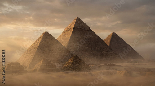 Wallpaper Mural Three Egyptian pyramids rising through mist and sand haze. Torontodigital.ca
