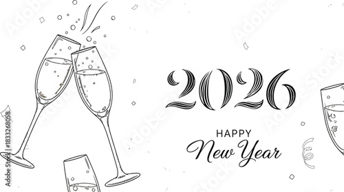 Toasting to a bright future new year 2026 celebration with champagne glasses design