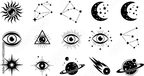 Mystic Hand & Celestial Elements Silhouette Bundle – Moon Star Magic Vector Set