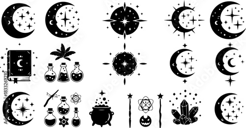 Mystic Hand & Celestial Elements Silhouette Bundle – Moon Star Magic Vector Set