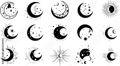 Mystic Hand & Celestial Elements Silhouette Bundle – Moon Star Magic Vector Set