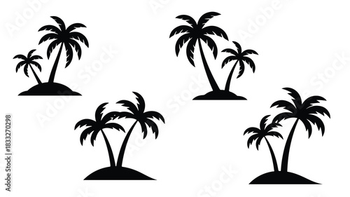 tropical coconut, palm tree silhouette