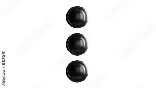 Three glossy black circular buttons arranged vertically on a clean white background representing a simple interface or selection element