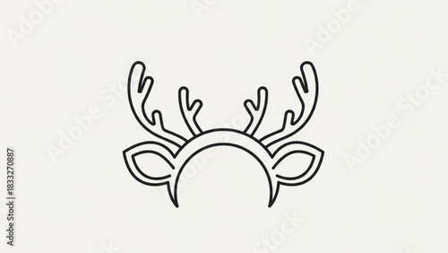 Simple outline illustration of a reindeer headband with antlers and ears on a plain background perfect for holiday and festive designs