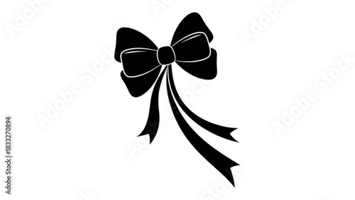 Elegant black bow with flowing ribbons isolated on a white background perfect for design elements and decorations