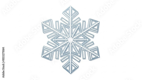 A stylized geometric snowflake design with a subtle shadow effect on a clean white background representing winter and cold weather