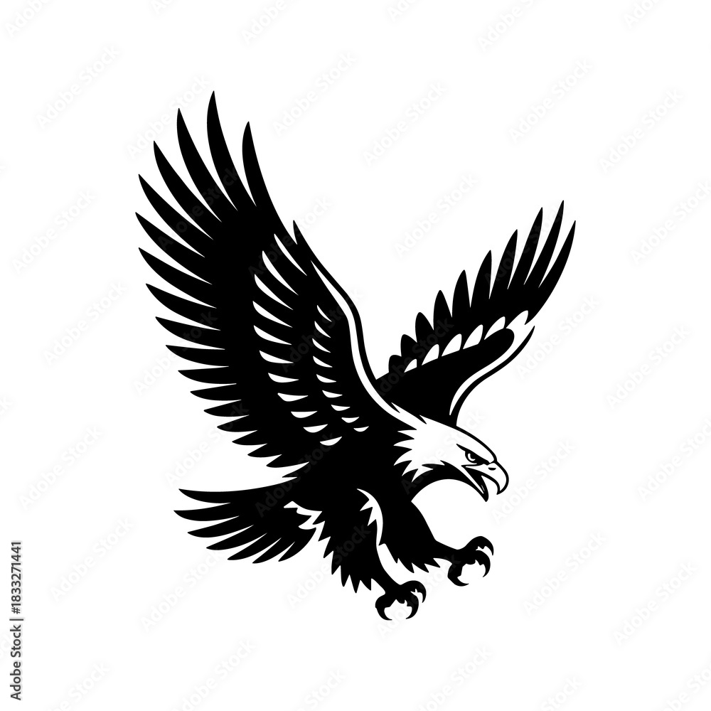 Obraz premium “Flying Eagle Attack Pose Vector – Aggressive Eagle Silhouette Logo”