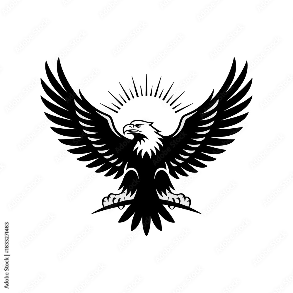 Obraz premium “Eagle Emblem Vector – Majestic Flying Eagle Logo, Vintage Heraldic Bird Illustration”
