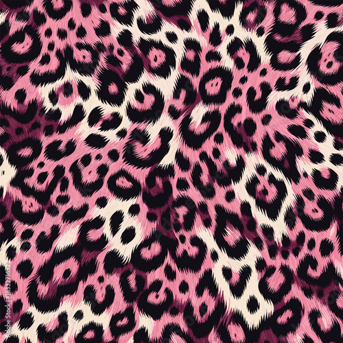Vibrant pink leopard animal print, a seamless skin fur texture