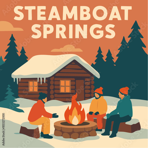 gathered by firelight beneath snow-laced pines in a steamboat retreat of warmth and winter kinship
