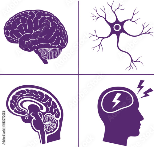 Neurology Icons Brain, Neuron, Brain Scan, Headache Symbol