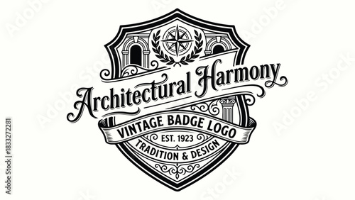 Architectural Harmony Vintage Badge Logo Tradition Design.