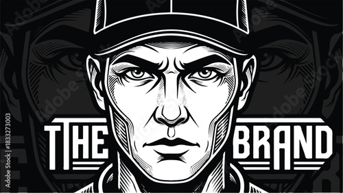 Intense Man Wearing Baseball Cap The Brand Logo.