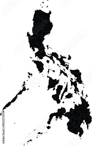 Detailed vector map of the Philippines black silhouette on white background for infographic use