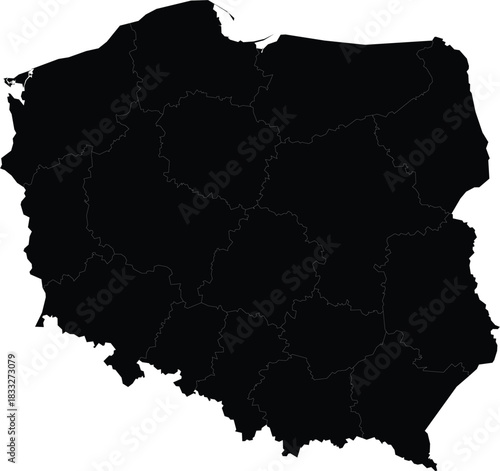 Detailed vector map of Poland administrative divisions and regions isolated on white background