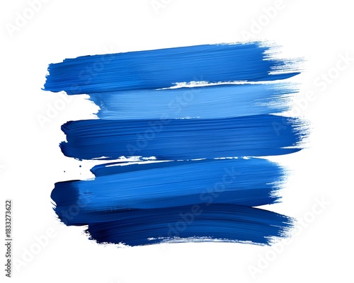 Multiple horizontal strokes of deep blue paint overlap on a clean white background