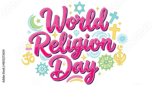 World Religion Day Typography Vector Red Color Text Clipart.