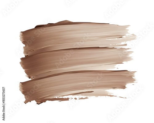 Thick, horizontal strokes of creamy brown cosmetic product spread across a white background.