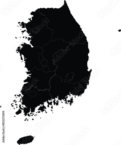 Detailed vector map of South Korea black silhouette illustration for infographic and design element