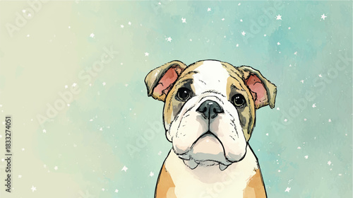 Adorable Bulldog Puppy Watercolor Illustration with Cute Stare and Pastel Background