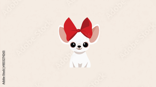 Adorable Chihuahua Puppy with Red Bow in Cartoon Style Illustration