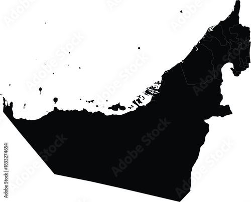 United Arab Emirates map black silhouette vector illustration isolated on white background