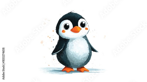 Adorable watercolor baby penguin illustration against a clean white background