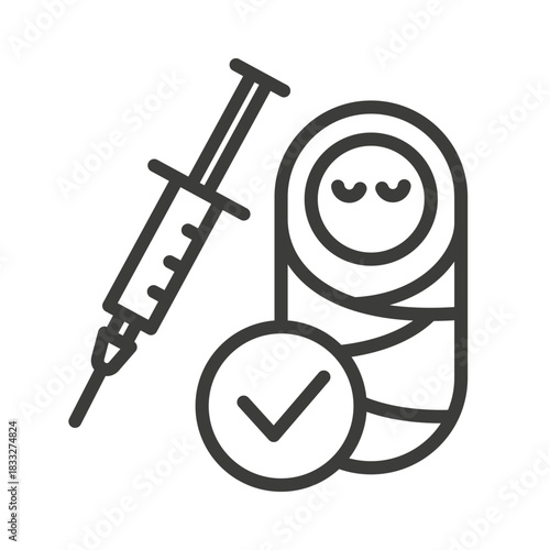 Baby vaccination icon. Vaccine for children. Line symbol.
