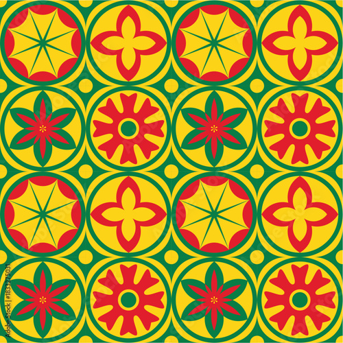 Vibrant seamless floral pattern design, perfect for bold backgrounds and eye catching artistic projects, a decorative and detailed graphic element