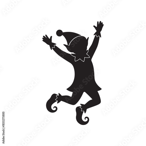 Jumping Christmas Elf Silhouette (Vector Icon)