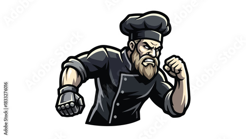 Aggressive Chef Character with Beard and Chef Hat.