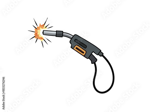 Welding Torch with Sparking Flame - Industrial Equipment Illustration