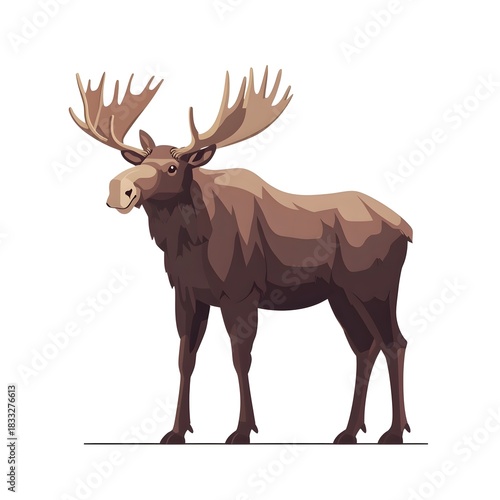 Large horned mammal standing in profile on a white background