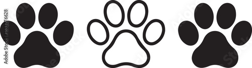 Three paw prints one outline two solid black on white background