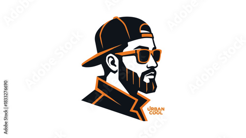 Stylish Man with Beard and Sunglasses Wearing a Baseball Cap.