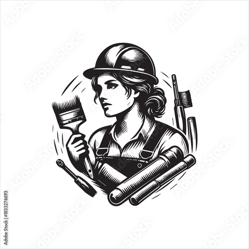 Construction Female Worker Logo Vector Illustrations for Skilled Trades Professionals