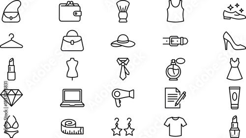 Bakery, Dessert, and Sweet Food Icons Set, Pastry, Bread, Cake, Coffee, and Chef Line Symbols for Restaurant and Confectionery Shop.