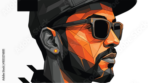 Stylized Portrait of a Man Wearing Sunglasses and a Cap.