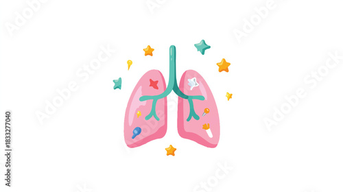 Cartoon lungs with various infections and diseases concept on white background